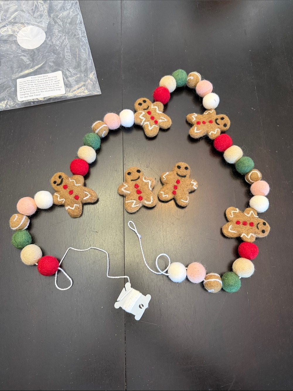Gingerbread Felt Ball Garland - Kids Holiday Decor